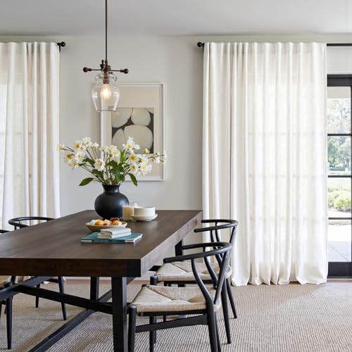 Image of jinchan Linen Curtains Light Filtering Back Tab 100x84 Inch 1 Panel White
