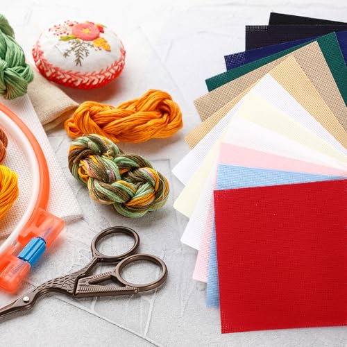 Image of HunnmingRe 12 Pcs Aida Cloth 12 Color 14 Count Cross Stitch Fabric DIY Cross Stitch for Embroidery DIY Handmade Art Craft (5.9 x 5.9 Inch)