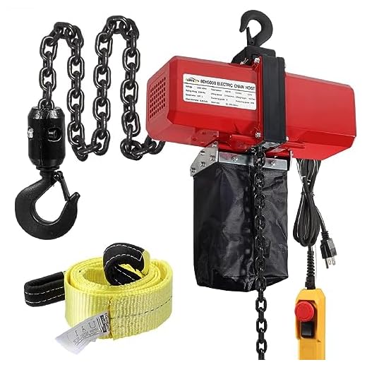 Partsam 1100lbs Lift Electric Chain Hoist Single Phase Overhead Crane Garage Ceiling Pulley Winch Hook Mount G80 Chain w Pendant Control and Towing Strap Sling (1/2T 110V), 10ft Lift Height, 2 Hooks