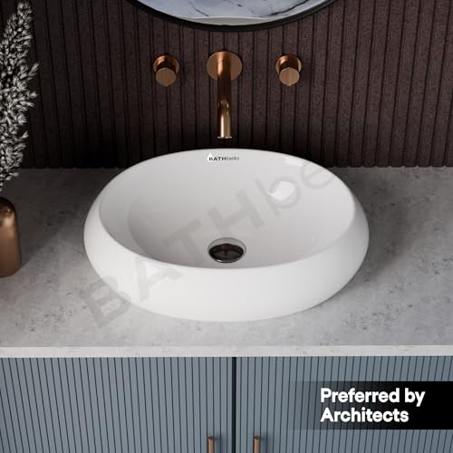 Image of Table Top Ceramic Wash Basin For Bathroom | Rectangular Counter Top Bathroom Sink, Premium Glossy White Above Counter Vanity Basin, Modern Design (24 x 16 x 5 Inch)