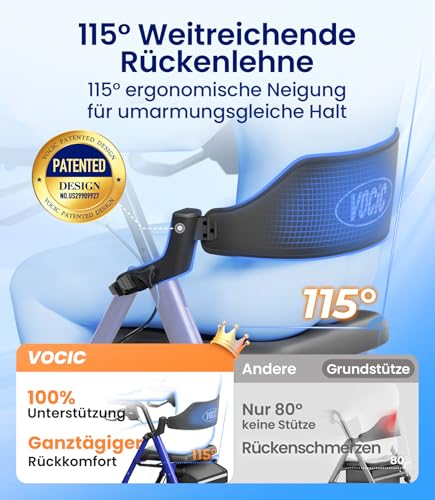 VOCIC Rollator Faltbar und Leicht mit Sit,Rollatoren Schmal für Wohnung,Rollatoren für Senioren Klappbar mit 20cm Reifen für All Gelände,Sitz und Griff Höhenverstellbar,5 Jahre Support|Saphirblau