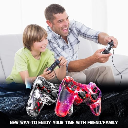 Image of Boowen Wireless Controller for PS3, Controller for Sony PlayStation 3, 6-Axis High-Performance Motion Sense Dual Vibration Upgraded Gaming Controller, Compatible with PlayStation 3(Galaxy+Wolf)
