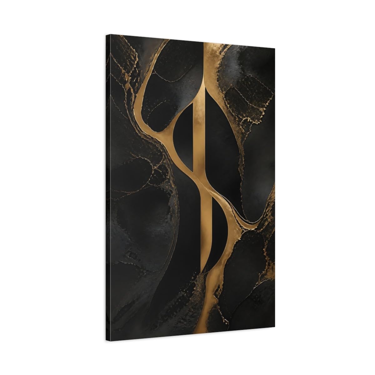 Gilded Monogram Emblem Canvas Print – Living Room, Above Couch, Black & Gold 24×36 inch (60×90 cm) - Vertical / 1.25 inch (3 cm)