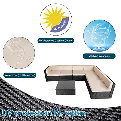 image for U-MAX 7 Piece Outdoor Patio Furniture Set, Black PE Rattan Wicker Sofa