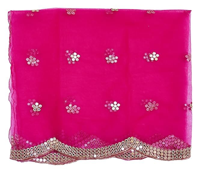 Fashstastic Embroidered & Embellished Plastic Mirror Net Dupatta for Womens & Girls With Cut Design2