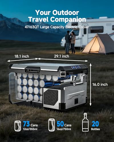 Image of BODEGA Portable 12V Car Refrigerator, 47QT Stainless Steel Fridge with Removable Divider for Dual Zone MAX /ECO Modes & Battery Protection, Electric Cooler for RV, Truck, Camping