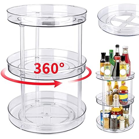 3 Pcs Gewürzregal Drehteller Küche, Drehbares Gewürzregal, Drehteller Küchen Organizer, 360 Grad Drehbarer Kunststoff Gewürzhalter Drehteller Kühlschrank Drehscheibe Cover