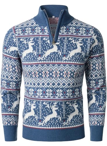 HOOD CREW Men’s Ugly Christmas Sweater Holiday Party Casual Slim Fit Knitted Pullover Sweaters with Quarter Zip2