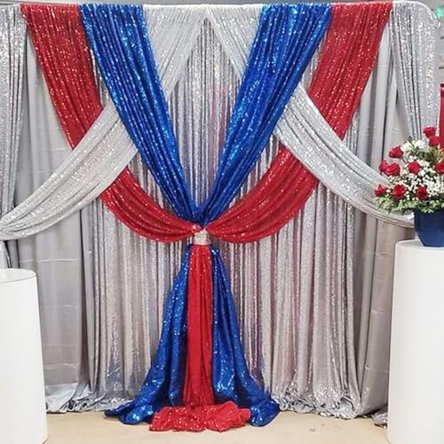 Image of Sequin Backdrop Navy 4 Pieces 2FTx8FT Shimmer Birthday Wedding Photograph Baby Shower Decoration Backdrop Fabric