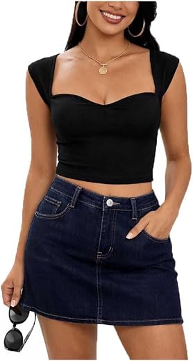 Women's Cotton Crop Top | Sweetheart Neck Stylish Sleeveless Top | Slim Fit Regular Wear for Women | Stretchable, Soft, an...