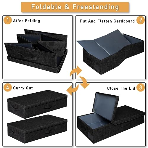 Image of punemi Under Bed Storage Containers, Set of 2 Low Profile Under Crib Storage Bins With Lid, Large Sturdy Under Bed Clothes Drawer Organizers Box for Dorm Room Couch Closet Basement, Black