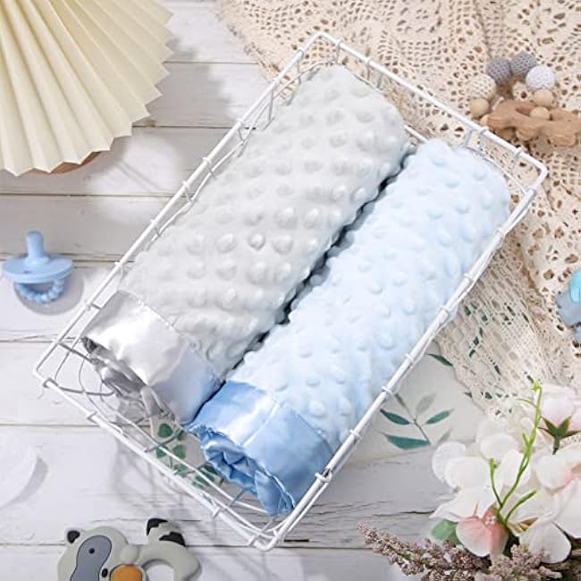 3 Pack Satin Baby Blanket with Silky Satin Backing Double Layer Soft Dotted Blanket 30 x 40 Inch for Baby Newborn, Toddler, Infant Gifts