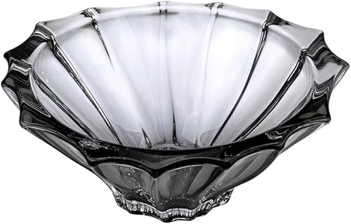 Miniatura 2 de Bohemia Crystal AU52653 - Cuenco de frutas medio de 8.75 pulgadas, centro de mesa de decoración del hogar, Plantica gris ahumado