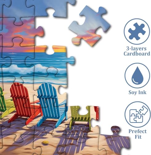 Image of iDream 1000 Pieces Jigsaw Puzzle - Artistic 3D Design, Colorful Wall Decor, Challenging Puzzle Gift for Friends & Family (Beach Sunset)