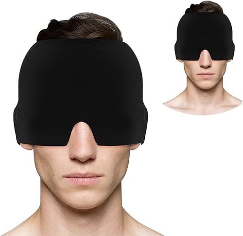 Miniatura 10 de Gorro para aliviar el dolor de cabeza de migraña, máscara de gel para los ojos, para aliviar la migraña, para terapia de calor y frío, máscara de