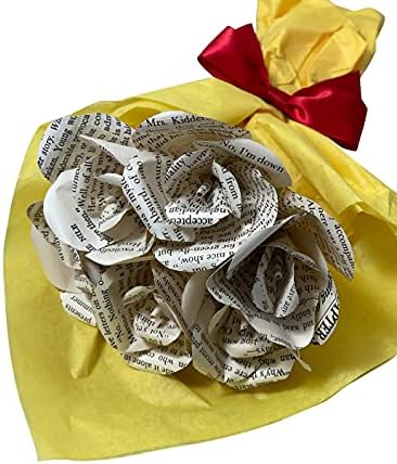 Handmade Agatha Christie PETITE Bouquet of MINI Roses made from Damaged Books by Literary Blooms -Six Roses appx 1.5" across each