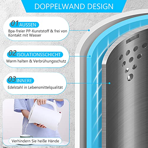 Wasserkocher, Cybbo Elektrischer Edelstahl Wasserkocher, 1.7 L BPA-frei Doppelwandiger Wasserkessel für Kaffee und Tee… – Bild 3