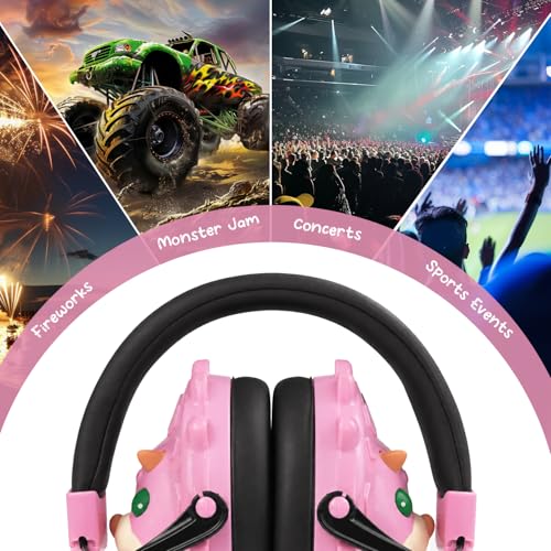 SCAVATA Kids Ear Protection, Noise Canceling Dinosaur Headphones Children Hearing Protectors, 26dB Noise Reduction (Pink) - image 6