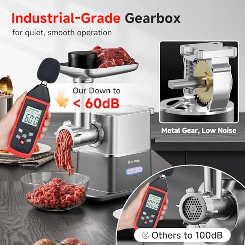 Image of AAOBOSI Meat Grinder Electric 3000W Max with 60dB Quiet DC Motor, Auto-Reverse & Storable Food Pusher - 3 Speed Settings,Grinding, Sausage & Kibbe Making for Home Use