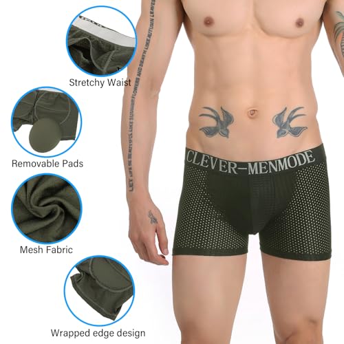 Mesh Mens Padded Underwear Butt Enhancer High Waisted Shapewear Butt Lifter Boxers with Detachable Pads3