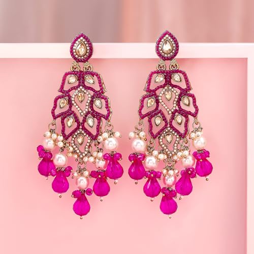 Image of Rubans Long Dangler Earrings Kundan & Pearl Ethnic Jewellery Gift for Women & Girls