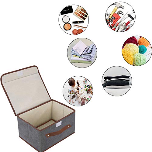 OWill Foldable Storage Boxes with Lids, Fabric Storage Cubes with Handles, for Home, Office, 25 X 19 X 16 cm(1pcs, grey) - Image 6