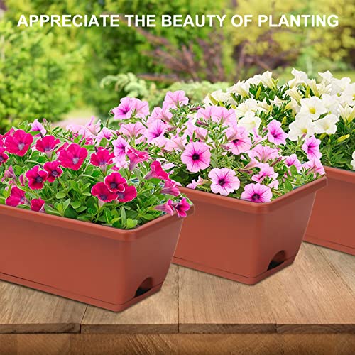 Osmofuze Window Box Planter, 6 Packs 17 Inches Flower Window Boxes, Rectangle Planters Box With Drainage Holes And Trays, Vegetable Planters For Windowsill Patio Garden Home Decor Porch Yard Red #TOP6