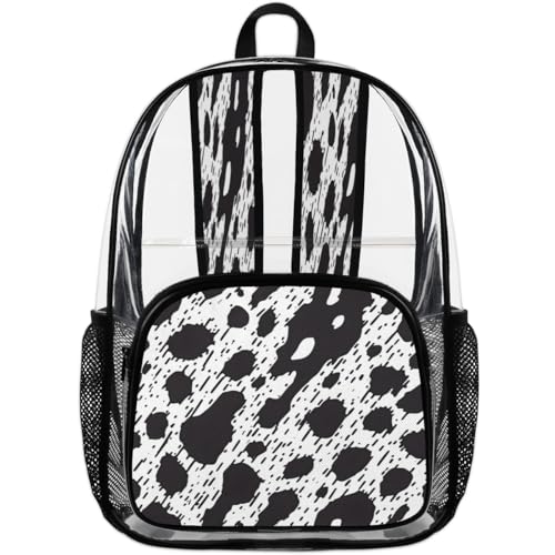 Vintage Abstract Black Clear Backpack for Stadium Events, Cow Print Waterproof Clear Bag for Women Men Adult Sport Work Daily Music Festival and Concerts4