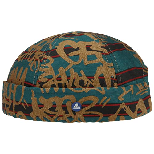 HAMMABURG Bonnet Docker Graffito Homme - Made in The EU à Revers avec Revers, Bonnets Docker, Printemps-été - L (58-59 cm) pétrole Cover
