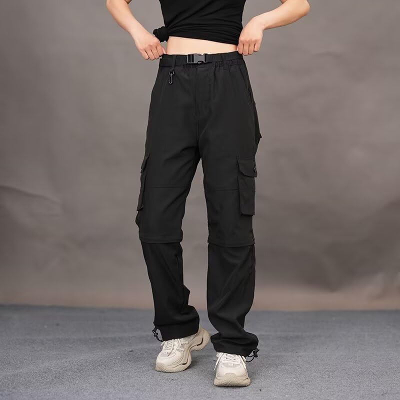GAUASUIM Damen Wanderhose Zip Off Hose Outdoorhose Schnelltrocknend Trekkinghose Abnehmbare Hosenbeine Shorts Atmungsaktiv Cargohose Sommer Hiking Pants Funktionshose mit Gürtel 6 Taschen Schwarz 3XL