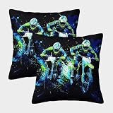 kaiyun Bauernhaus-Kissenbezug 2er-Pack 45x45cm Für Landhaus-Dekoration,modernes Sofa-Bett Motocross-Fahrer,Action-Sportposter-Stil Quadratischer Kissenbezug