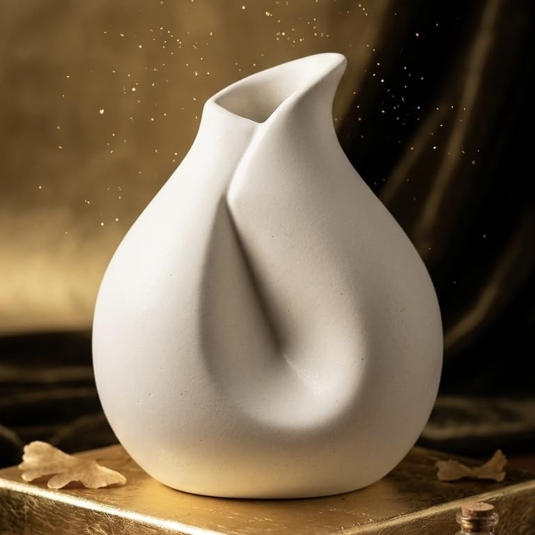 Image of Modern Matte White Ceramic Flower Vase for Living Room Decor Nordic Minimalist Decorative Table Vase Home, Office & Center Table Accent - Collar White