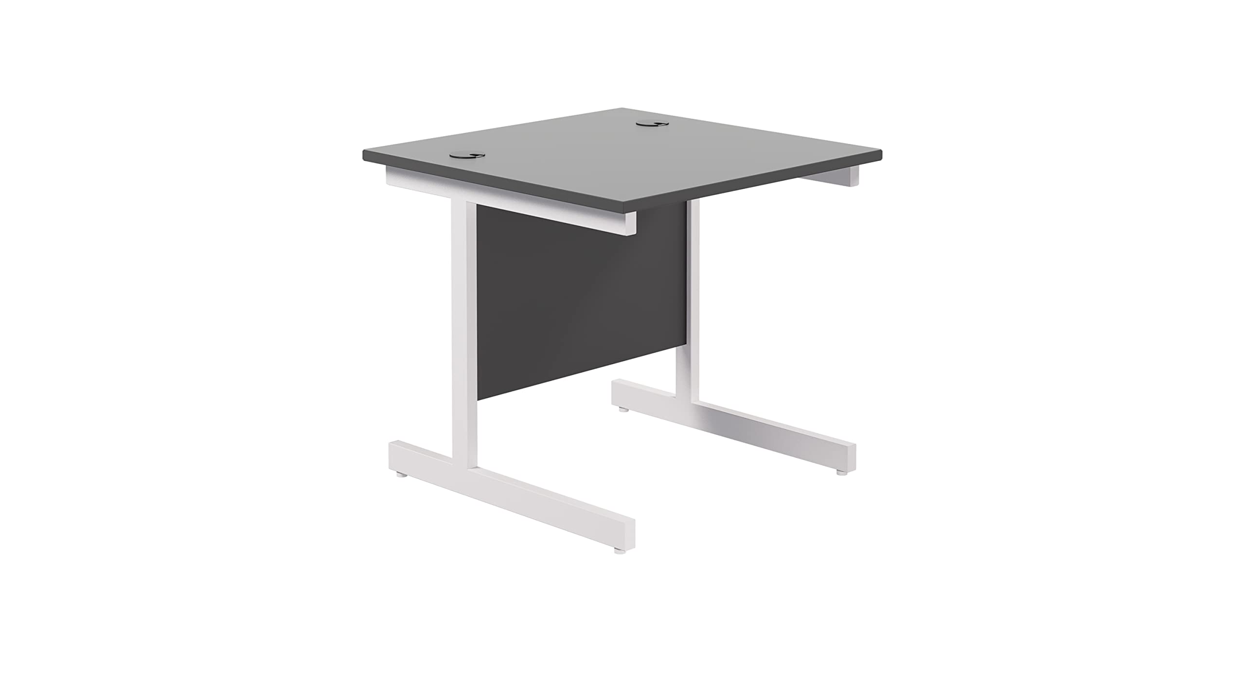 Office Hippo Heavy Duty Rectangular Cantilever Desk, Home Office Table + Integrated Cable Ports, PC Desk For Office or Home, 5 Yr Wty - White Frame/Black Top, 80cm x 80cm