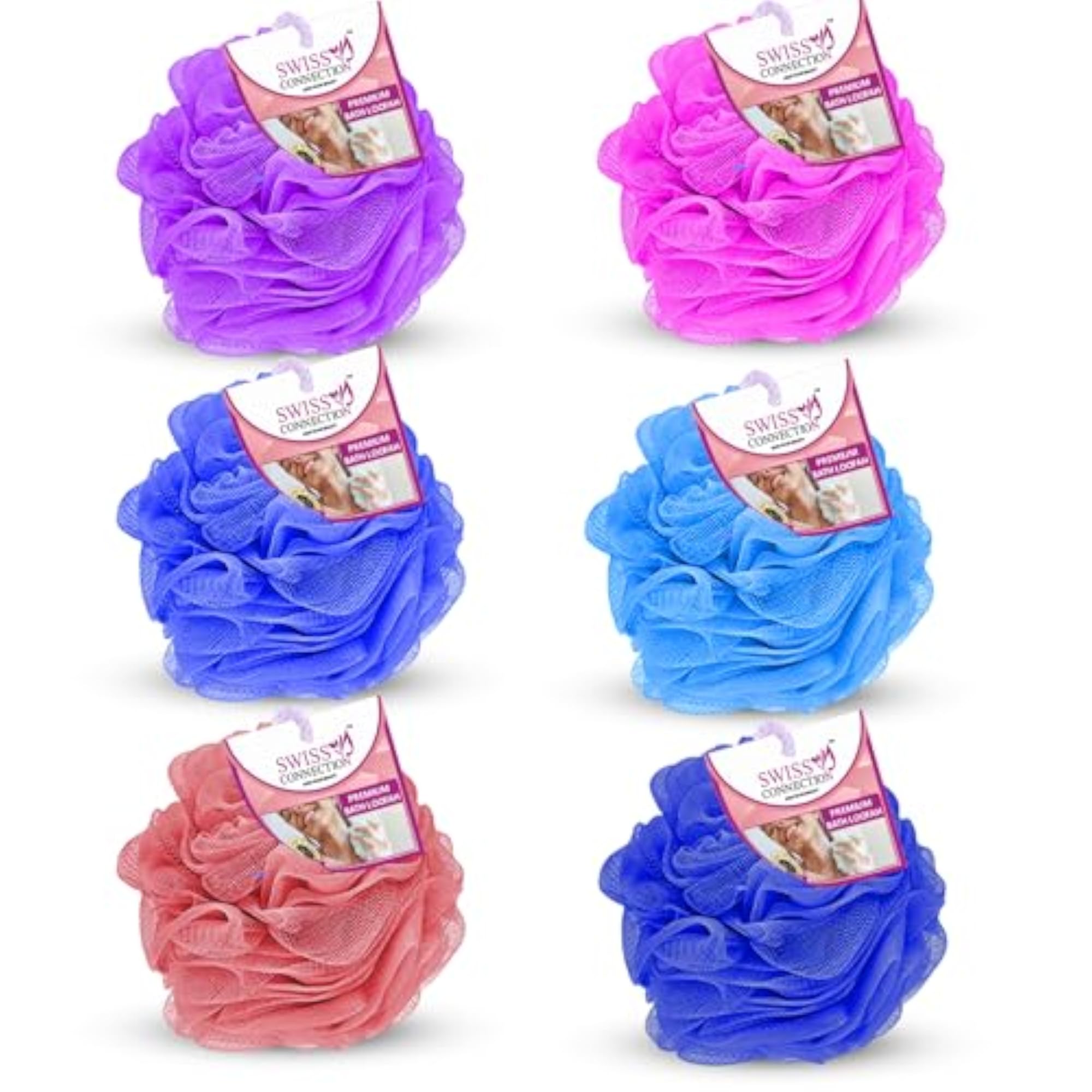 Extra Fluffy Round Loofah Bath Scrubber, Multicolor Set