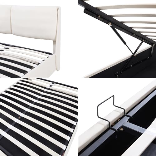 [En.Casa] Struttura Letto Francese 140 X 200 Cm Con Zona Di Riposo Ribaltabile E Contenitore Letto A 2 Piazze Con Testiera Imbottita - Beige - 8