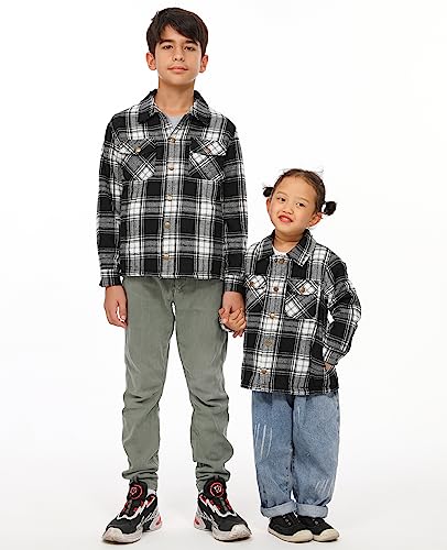ZENTHACE Toddlers and Kids Boys Girls Sherpa Lined Snap Flannel Shirt Jacket,Cozy Plaid Shacket (Gender-Neutral)3