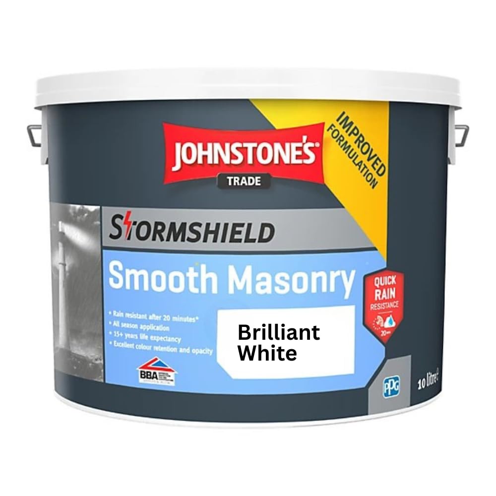 Johnstones Trade Stormshield Smooth Masonry PaintBrilliant White10 Litre from B&Q