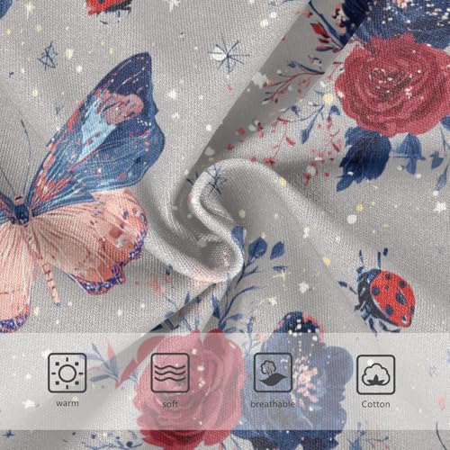 Wusikd Blue Pink Flowers Girls' Underwear Cotton Insects Girls Briefs Soft Toddler Underwear 2T3