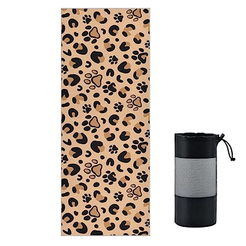 JHKKU Non Slip Yoga Towel 73 x 27 in Leopard Paw Print Sweat Absorbent Yoga Mat Towel for Hot Yoga, Pilates and Workout