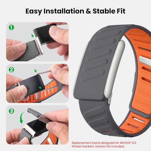 Image of VEMIGON Silicone Sport Band Compatible with Whoop 5.0 One /Peak, Life /MG, Breathable, Adjustable Waterproof Replacement Wristband Strap with Stainless Steel Frame Connector, NOT for Gen 4.0(Band only)
