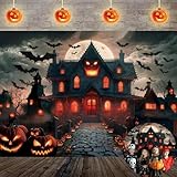 Halloween-Hintergrund für gruselige Spukhaus, Horror, Kürbis, Fledermäuse, Halloween-Fotografie-Hintergrund für Kinder, Halloween, gruselige Party-Dekoration, Banner, Foto-Hintergrund (240 x 180 cm)