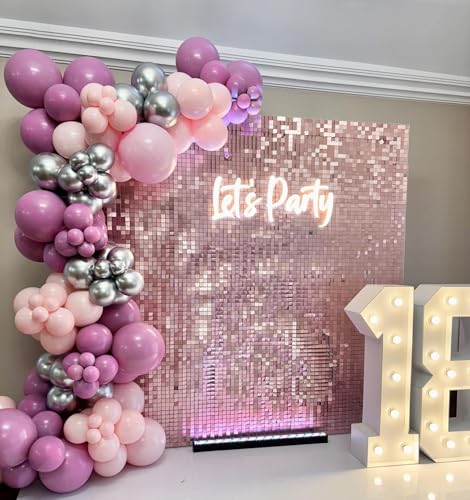 Image of Shimmer Wall Backdrop Matte Pink Square Sequin Wall Panel Backdrop Decor for Wedding, Anniversary, Birthday, Party, 36 Panels