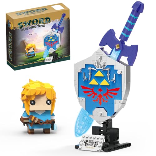 RiceBlock Legend Glowing The Master Sword Shield Building Sets Game Weapon Toys with Link Action Figures Game Model Collectors 614 Pieces