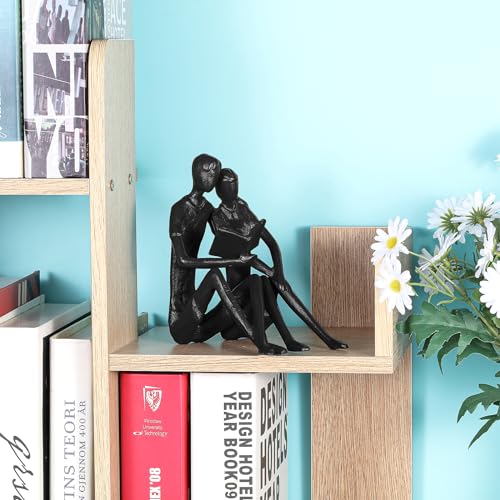 Xruibrave Cast Bookend - Romantic Reading Couple Bookshelf Décor | Couple Sculptures Cast Iron Romantic Bookend thumb #3