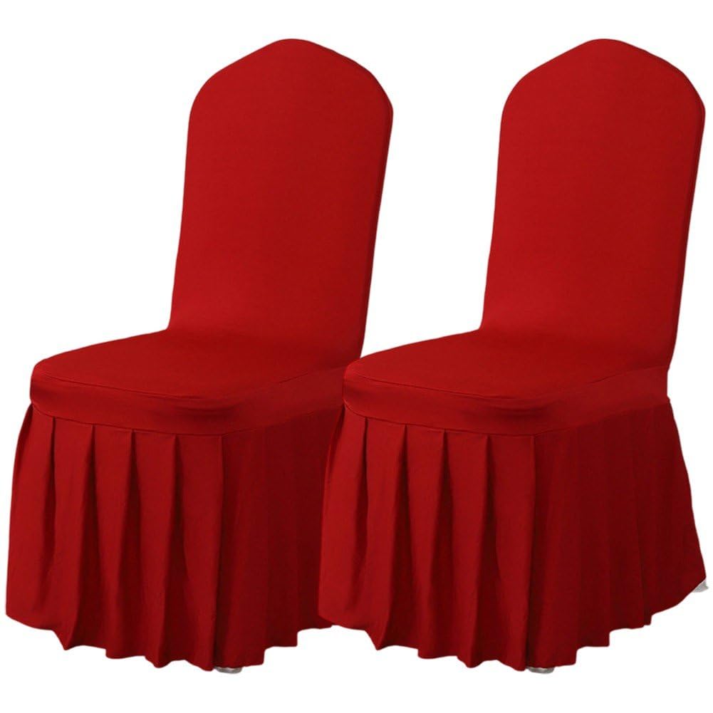 Fituenly 2pcs Wedding Chair Cover, Skirt Style Spandex Polyester Slipcovers, Stretchable Removable Washable Protective Cover with Elastic for Banquets