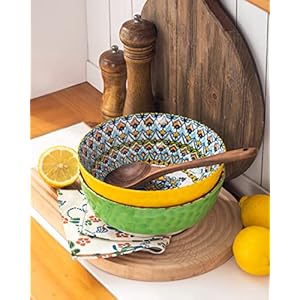 HENXFEN LEAD Large Salad Bowl Sets for Serving Pho, Ramen, Soup, Fruit, Snacks - 48 Oz Big Ceramic Bowls for Family, Kitchen Cooking, Dinner Party - Set of 2 HENXFEN LEAD Large Salad Bowl Sets for Serving Pho Ramen Soup Fruit Snacks 48 Oz Big Ceramic Bowls for Family Kitchen Cooking Dinner Party Set of 2