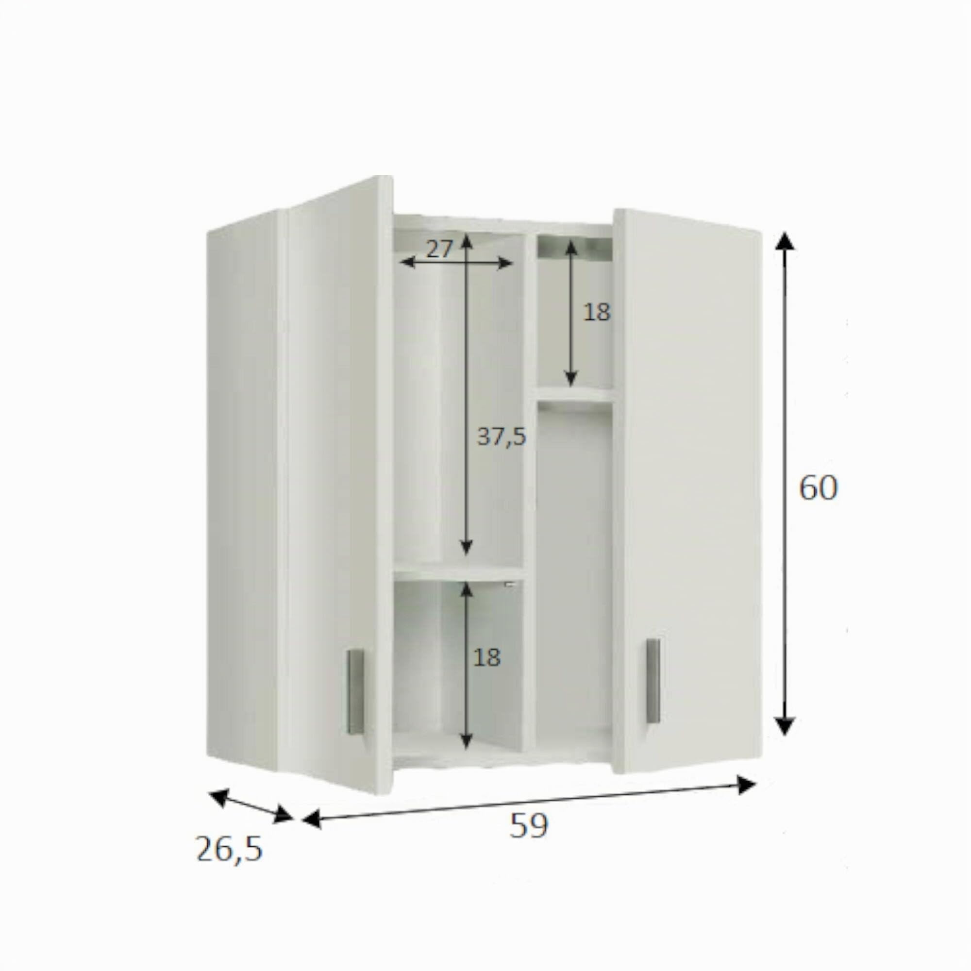 Dmora - Mobile pensile Detroit, Armadio ausiliare a 2 ante, Armadietto multiuso da bagno o lavanderia, 59x27h60 cm, Bianco