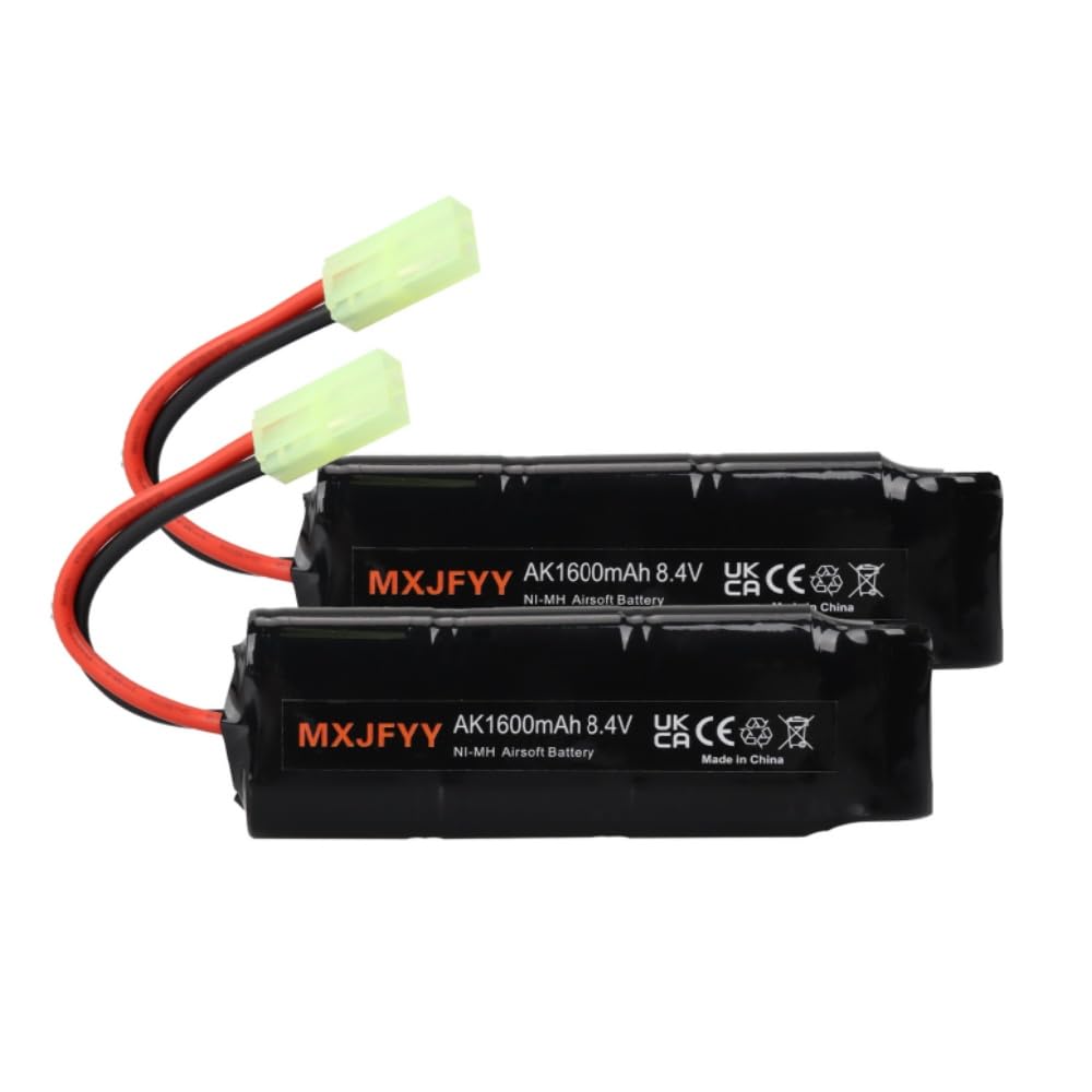 2 pezzi 8.4V 7S 2/3A 1600Mah NIMH Airsoft Batteria ricaricabile, pacco batteria piatto per pistole Airsoft MP5, Scar, M249, M240B, M60, RPK, PKM, G36