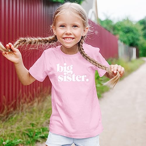 Image of Bold Big Sister Colorful Sibling Reveal Announcement T-Shirt for Baby and Toddler Girls Sibling Outfits