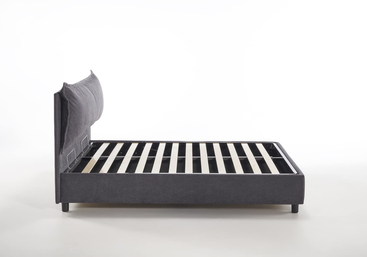 EVERGREENWEB Letto Matrimoniale con Contenitore 160x195 cm, Elegante Struttura Letto Imbottita, Rete a doghe in Legno Inclusa, Moderna Testiera Rivestimento SFODERABILE Tessuto Tortora, Modello ARLES